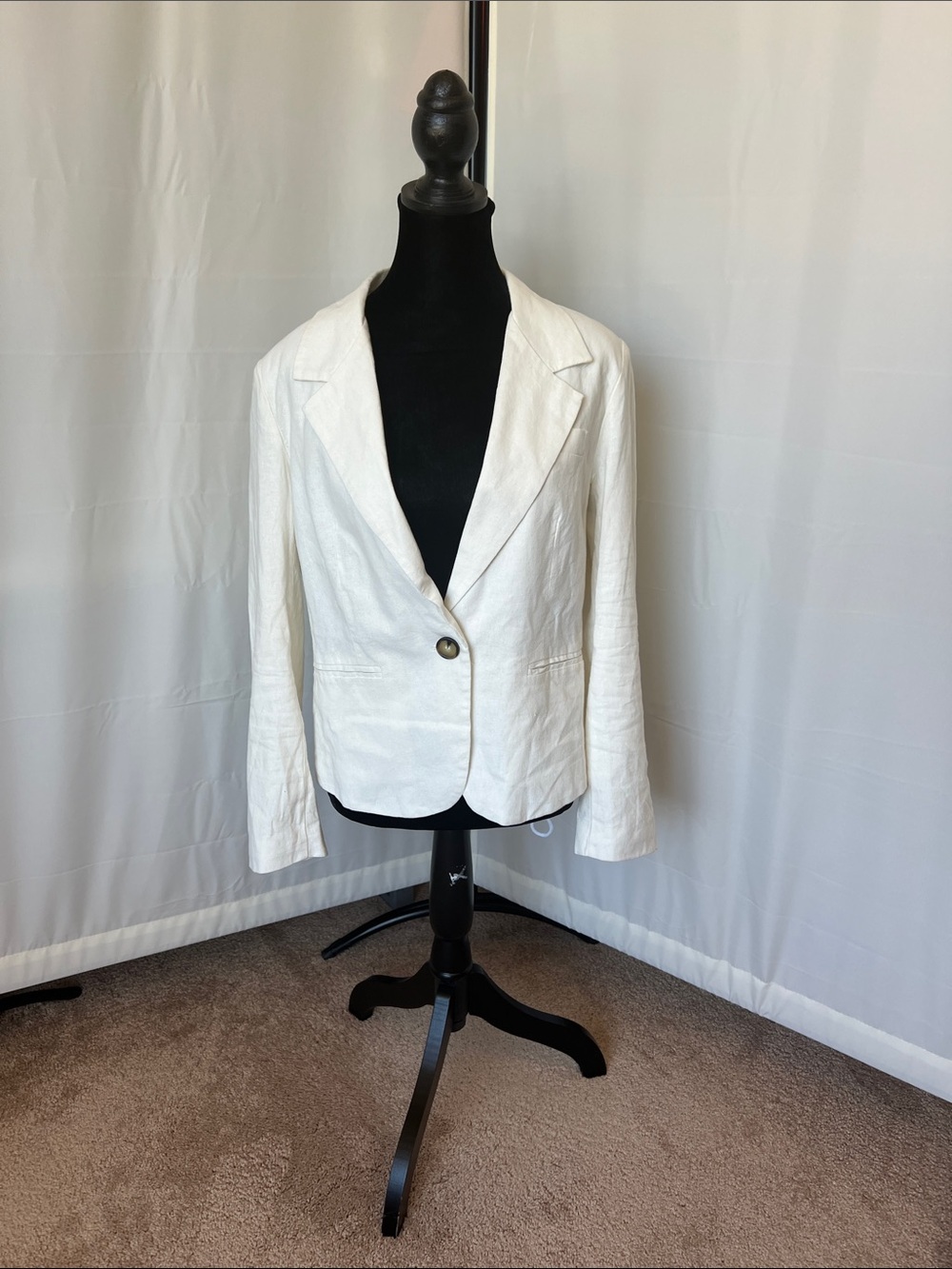 H by Halston White Single-Button Linen Blend Blazer